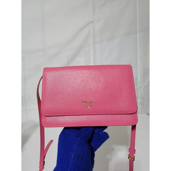 PRADASaffiano Lux Metal Flap Wallet with Strap Peonia Geranio - Picture 7 of 16